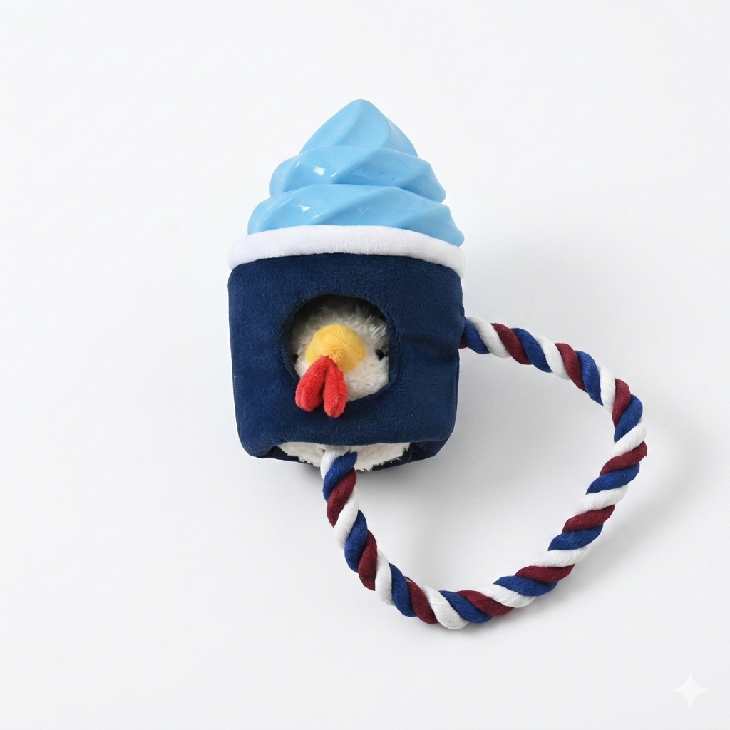 France FFF Pet Gallic Rooster Ice Cream Rope Toy